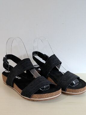 Timberland Black Suede Cork Platform Slingback Sandals Size 6